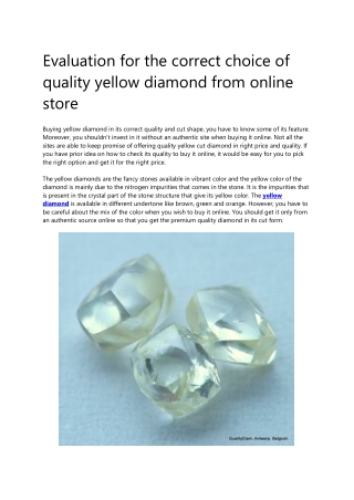 Evaluation for the correct choice of quality yellow diamond from online store