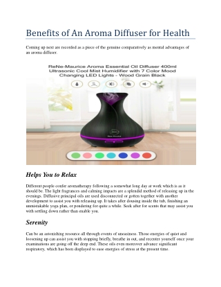 Benefits of An Aroma Diffuser for Health