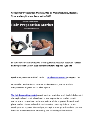 Global Hair Preparation Market 2021 Size, Type, and Forecast to 2026