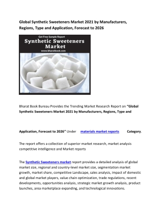 Global Synthetic Sweeteners Market 2021 and Forecast to 2026