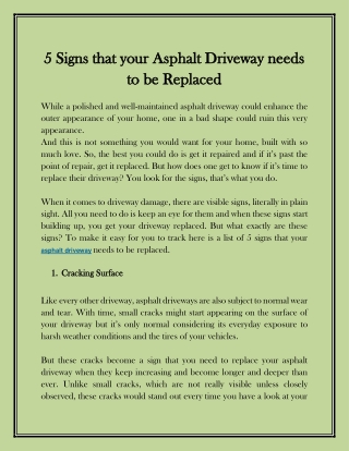 5 Signs that your Asphalt Driveway needs to be Replaced