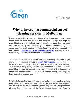 Why to invest in a commercial carpet cleaning services in Melbourne