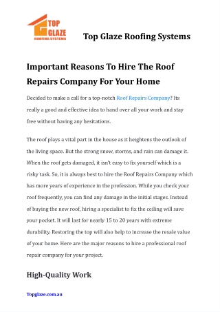 Important Reasons To Hire The Roof Repairs Company For Your Home
