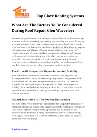 What Are The Factors To Be Considered During Roof Repair Glen Waverley