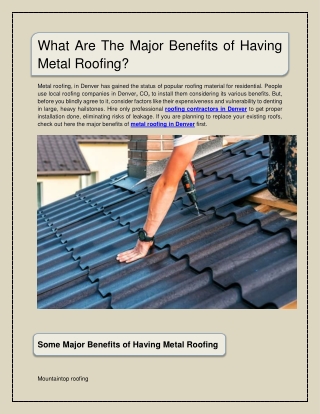 MTR- What are The Major Benefits of Having Metal Roofing