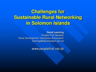 Challenges for Sustainable Rural Networking in Solomon Islands