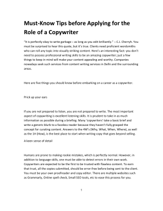 Must-Know Tips before Applying for the Role of a Copywriter