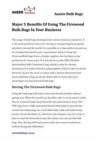 Major 5 Benefits Of Using The Firewood Bulk Bags In Your Business