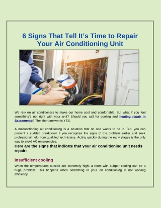 6 Signs That Tell It’s Time to Repair Your Air Conditioning Unit