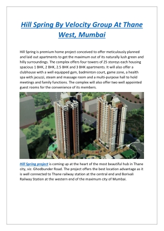 Hill Spring By Velocity Group At Thane West, Mumbai - Dwello