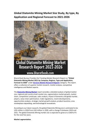 Global Diatomite Mining Market Research Report 2021-2026