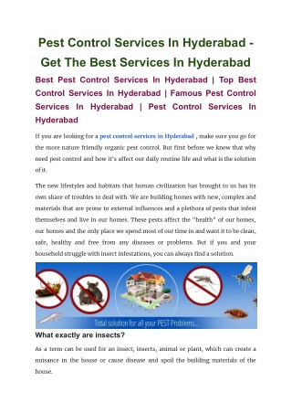 Pest Control Services In Hyderabad - Get The Best Services In Hyderabad