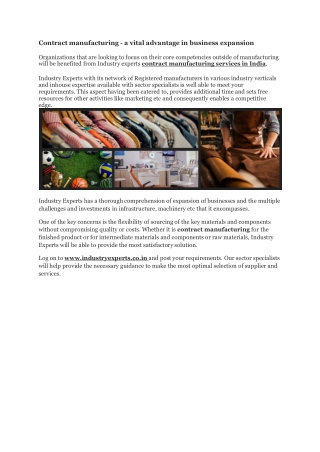 Contract manufacturing - a vital advantage in business expansion- Industry Experts