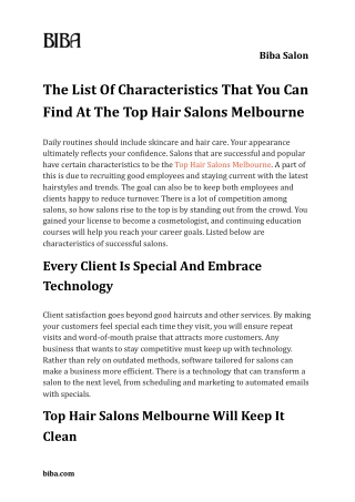 The List Of Characteristics That You Can Find At The Top Hair Salons Melbourne