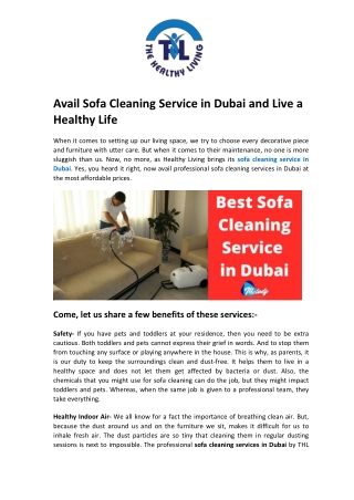 Avail Sofa Cleaning Service in Dubai and Live a Healthy Life