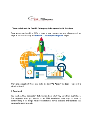 Characteristics of the Best PPC Company In Bangalore by IM Solutions
