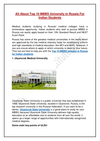 Top 10 Medical Universities in Russia- Twinkle InstituteAB