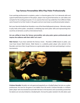 Famous Personalities Who Play Poker Professionally