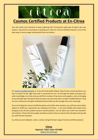 Cosmos Certified Products at En-Citrea