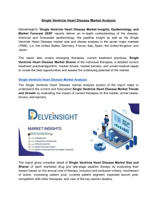 Single Ventricle Heart Disease Market Analysis