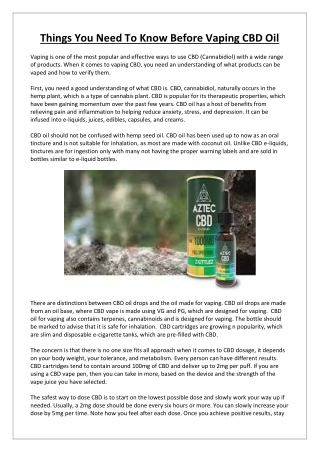 Things You Need To Know Before Vaping CBD Oil