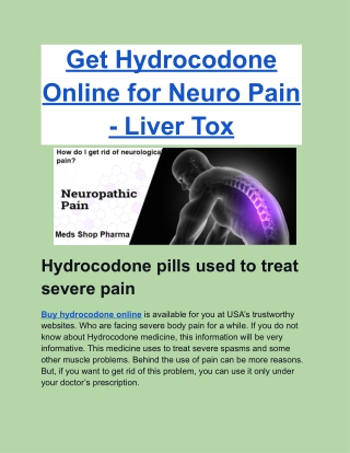 Get Hydrocodone Online for Neuro Pain - Liver Tox