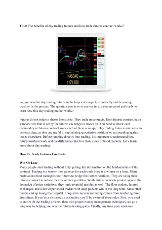 The benefits of day trading futures and how trade futures contract works_