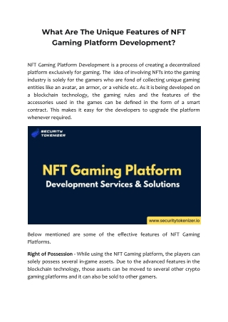 What Are The Unique Features of NFT Gaming Platform Development
