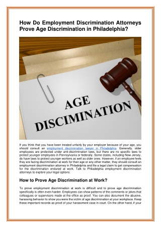 How Do Employment Attorney Prove Age Discrimination In Philadelphia