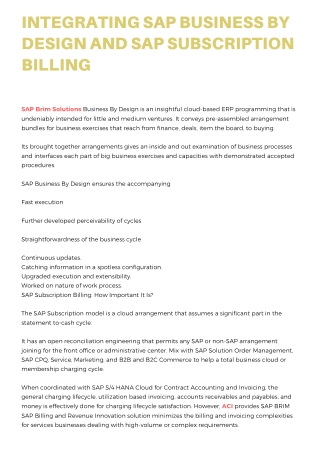 Integrating SAP Business By Design and SAP Subscription Billing