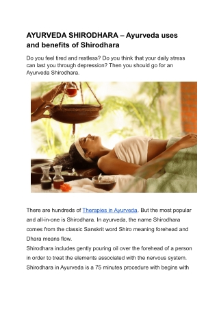 AYURVEDA SHIRODHARA – Ayurveda uses and benefits of Shirodhara