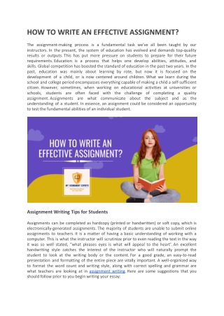 HOW TO WRITE AN EFFECTIVE ASSIGNMENT?