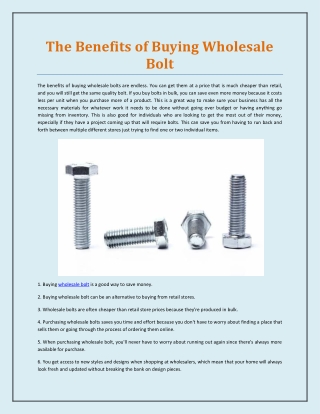 The Benefits of Buying Wholesale Bolt