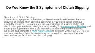 Do You Know the 8 Symptoms of Clutch Slipping