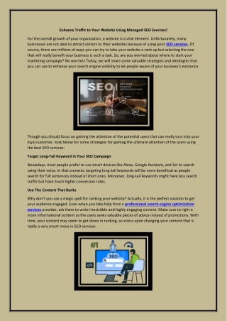 Enhance Traffic to Your Website Using Managed SEO Services