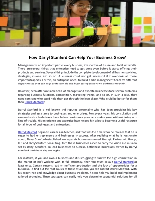 How Darryl Stanford Can Help Your Business Grow