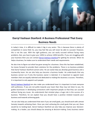 Darryl Vashaun Stanford -A Business Professional That Every Business Needs