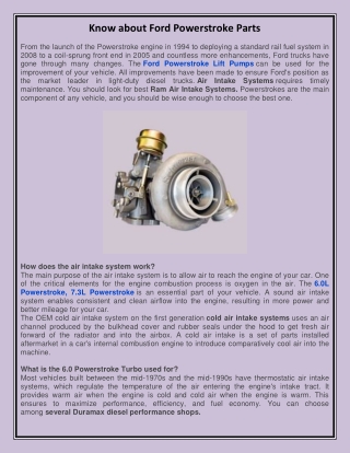Know about Ford Powerstroke Parts