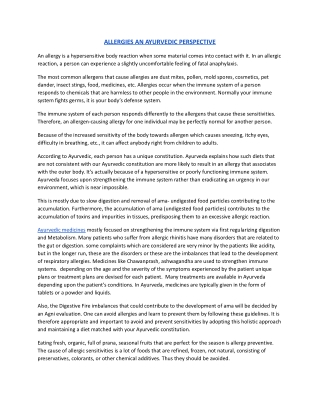ALLERGIES AN AYURVEDIC PERSPECTIVE