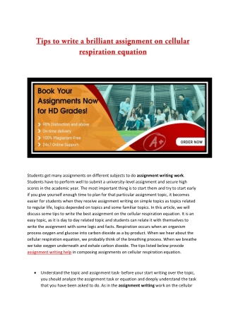 Tips to write a brilliant assignment on cellular respiration  equation