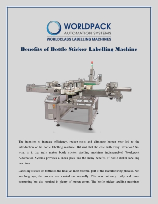 Benefits of Bottle Sticker Labelling Machine