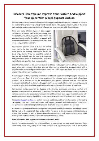 Discover How You Can Improve Your Posture And Support Your Spine With A Back Support Cushion