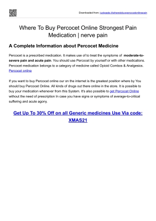Where To Buy Percocet Online Strongest Pain Medication  nerve pain