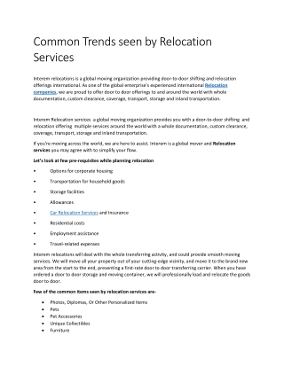 Common Trends seen by Relocation Services