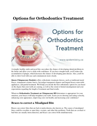 What are the Orthodontics Treatment Options on Chinguacousy RD