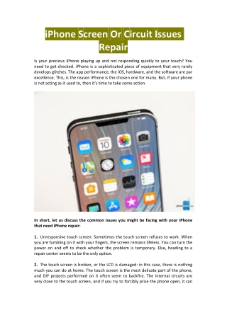 iPhone Screen or Circuit Issues Repair