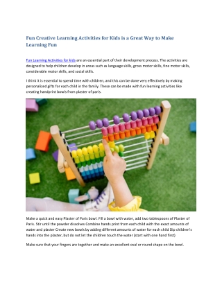 Fun Creative Learning Activities for Kids is a Great Way to Make Learning Fun