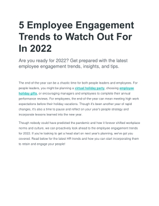 5 Employee Engagement Trends to Watch Out For In 2022