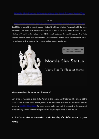 Where to Place The Marble Shiv Statue