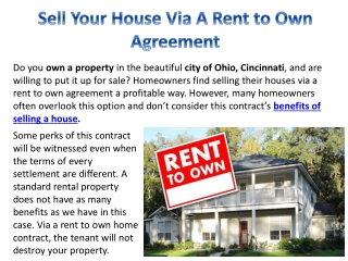 Sell Your House Via A Rent to Own Agreement